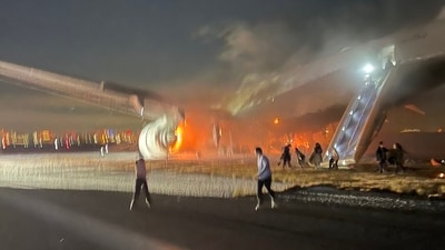 Japan plane fire: The Coast Guard said it was investigating the possibility that one of its aircraft collided with the passenger jet. A spokesperson at Japan Airlines said the aircraft had departed from Shin-Chitose airport on the northern island of Hokkaido. (X/ @sentdefender)