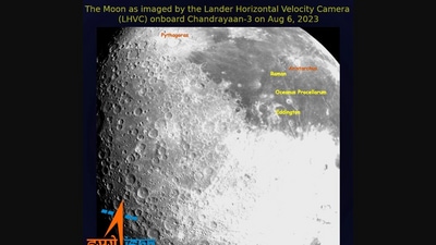 The image shows the surface of the moon as captured during the Chandrayaan-3 mission. (X/@isro) The image shows the surface of the moon as captured during the Chandrayaan-3 mission. (X/@isro)