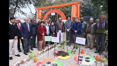 Inauguration of Miyawaki forest at CRK Campus on Kanpur Road. (HT Photo) Inauguration of Miyawaki forest at CRK Campus on Kanpur Road. (HT Photo)
