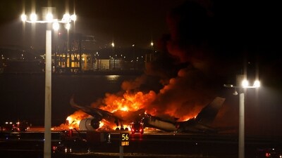 Fire at Japan Airport: Japan Airlines' A350 airplane is on fire at Haneda international airport in Tokyo, Japan. (Reuters)