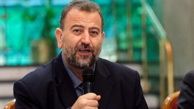Head of Hamas delegation Saleh al-Arouri speaks. (Reuters)