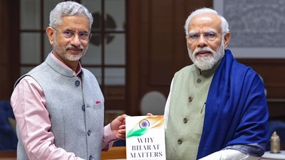 External Affairs Minister S Jaishankar presents the first copy of his book to Prime Minister Narendra Modi. (PTI)