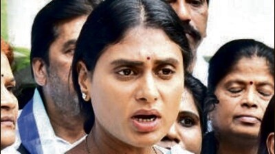 YS Sharmila held a meeting with her followers and party leaders at her Lotus Pond residence in Hyderabad on Tuesday. (PTI) YS Sharmila held a meeting with her followers and party leaders at her Lotus Pond residence in Hyderabad on Tuesday. (PTI)