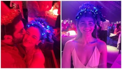 Alia Bhatt shared a bunch of pictures from her New Year celebrations. The actor was seen partying with husband Ranbir Kapoor and spending time with daughter Raha in the holiday pictures. Ranbir kissed Alia's cheek in one of the party pictures from their New Year Eve celebration at a beach destination. Alia Bhatt shared a bunch of pictures from her New Year celebrations. The actor was seen partying with husband Ranbir Kapoor and spending time with daughter Raha in the holiday pictures. Ranbir kissed Alia's cheek in one of the party pictures from their New Year Eve celebration at a beach destination. 