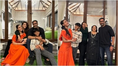Kajol celebrated New Year with her family - Ajay Devgn, Nysa Devgan and Yug Devgan. She posted photos with the caption, "First post of 2024 and the thought that keeps coming gratitude gratitude gratitude." The pictures show Kajol dressed in a green cardigan and black flared pants. Ajay complemented her in a black jumper and acid-washed blue denim jeans, and Nysa wore an orange off-the-shoulder long dress. (Instagram) Kajol celebrated New Year with her family - Ajay Devgn, Nysa Devgan and Yug Devgan. She posted photos with the caption, "First post of 2024 and the thought that keeps coming gratitude gratitude gratitude." The pictures show Kajol dressed in a green cardigan and black flared pants. Ajay complemented her in a black jumper and acid-washed blue denim jeans, and Nysa wore an orange off-the-shoulder long dress. (Instagram)