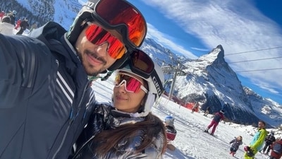 Kiara Advani and Sidharth Malhotra celebrated their first New Year after marriage while skiing amid snowy peaks. Kiara shared a selfie of herself and Siddharth dressed in skiing gear with the caption, "2023 - so much to be grateful for. 2024 - coming for you baby. HAPPY NEW YEAR. PS:- he loves kala chashma so much, we had 4." In the photo, Kiara Advani wore a metallic jacket, while Sidharth opted for a warm blue jacket with snow goggles. (Instagram) Kiara Advani and Sidharth Malhotra celebrated their first New Year after marriage while skiing amid snowy peaks. Kiara shared a selfie of herself and Siddharth dressed in skiing gear with the caption, "2023 - so much to be grateful for. 2024 - coming for you baby. HAPPY NEW YEAR. PS:- he loves kala chashma so much, we had 4." In the photo, Kiara Advani wore a metallic jacket, while Sidharth opted for a warm blue jacket with snow goggles. (Instagram)