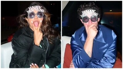 Priyanka Chopra and singer-husband Nick Jonas donned ‘Happy New Year’ glasses as they celebrated New Year Eve in Cabo, Mexico. Priyanka's mother Madhu Chopra and Nick's brother, singer Joe Jonas, also joined them. Photos from their NYE pasty were shared by a friend and have since been picked by fan pages. Priyanka Chopra and singer-husband Nick Jonas donned ‘Happy New Year’ glasses as they celebrated New Year Eve in Cabo, Mexico. Priyanka's mother Madhu Chopra and Nick's brother, singer Joe Jonas, also joined them. Photos from their NYE pasty were shared by a friend and have since been picked by fan pages. 