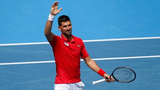 Novak Djokovic of Serbia celebrates his win over Jiri Lehecka of the Czech Republic during the United Cup tennis tournament in Perth, Australia, Tuesday, Jan. 2 (AP)