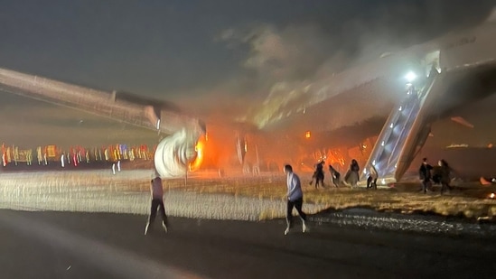 Japan plane fire: The Coast Guard said it was investigating the possibility that one of its aircraft collided with the passenger jet. A spokesperson at Japan Airlines said the aircraft had departed from Shin-Chitose airport on the northern island of Hokkaido.(X/ @sentdefender)
