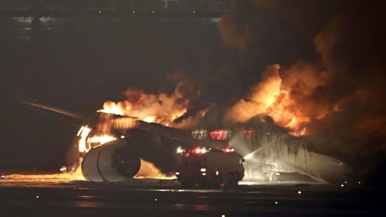 Japan plane fire: The airline said that all 379 passengers and crew had been safely evacuated. Five out of the six crew of the coast guard aircraft are unaccounted for, while one escaped, public broadcaster NHK reported.(AP)
