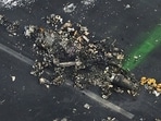 Japan Plane Accident: This aerial photo shows the burn-out Japanese coast guard aircraft at Haneda airport.