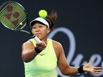 Naomi Osaka of Japan plays a shot in her match against Karolina Pliskova of the Czech Republic during the Brisbane International 