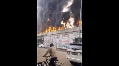 A video grab of the fire spreading on the flyover near Khanna bus stand after an oil tanker hit the divider and overturned on Wednesday afternoon.