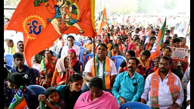 BJP workers stage a protest against the state government over the arrest of a person in Karnataka's Hubballi for alleged involvement in the riots after the Babri Masjid demolition in 1992, in Bengaluru on Wednesday. (ANI) BJP workers stage a protest against the state government over the arrest of a person in Karnataka's Hubballi for alleged involvement in the riots after the Babri Masjid demolition in 1992, in Bengaluru on Wednesday. (ANI)