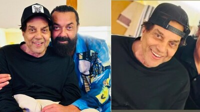 Bobby Deol can be seen hugging dad Dharmendra in a new picture
