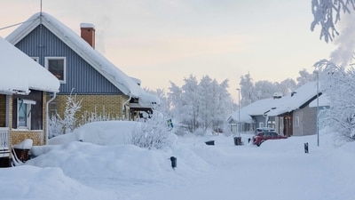 Snow and frost cover the village of Vittangi in Kiruna municipality in the north of Sweden. (AFP) Snow and frost cover the village of Vittangi in Kiruna municipality in the north of Sweden. (AFP)