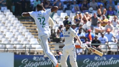 Lungi Ngidi triggered India's collapse by taking three wickets in the 34th. Rabada then picked two in the next and there was a run out and India lost six wickets for no runs in 11 balls.&nbsp; (AFP)
