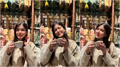 Shanaya wore a beige-coloured sweater featuring a turtleneck, drop shoulders, full-length sleeves, ribbed design on the trims, and a relaxed fitting. She teamed the blouse with matching off-white pants featuring a flared silhouette. (Instagram) Shanaya wore a beige-coloured sweater featuring a turtleneck, drop shoulders, full-length sleeves, ribbed design on the trims, and a relaxed fitting. She teamed the blouse with matching off-white pants featuring a flared silhouette. (Instagram)