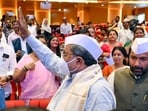 Karnataka Chief Minister Siddaramaiah waves to the crowd. (ANI Photo) Karnataka Chief Minister Siddaramaiah waves to the crowd. (ANI Photo)