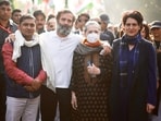 Congress leader Rahul Gandhi with his mother and party leader Sonia Gandhi and his sister and General Secretary Priyanka Gandhi Vadra during the Bharat Jodo Yatra, 