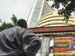 The stock market index on a display screen at the Bombay Stock Exchange (BSE) building in Mumbai.