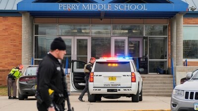 Law enforcement officers respond to a school shooting at the Perry Middle School and High School complex in Perry, Iowa, U.S. (REUTERS)