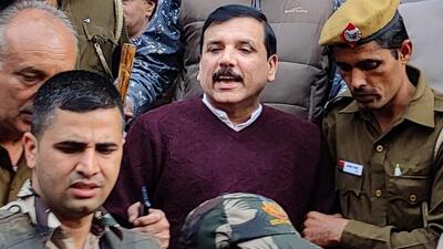 AAP leader Sanjay Singh being escorted to Amritsar court in connection with a defamation case filed by SAD leader Bikram Singh Majithia against him (PTI) AAP leader Sanjay Singh being escorted to Amritsar court in connection with a defamation case filed by SAD leader Bikram Singh Majithia against him (PTI)