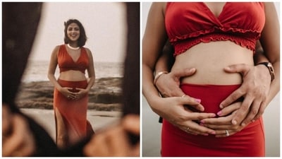 Amala Paul announces pregnancy with beach photoshoot. Amala Paul announces pregnancy with beach photoshoot.