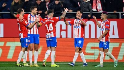 Girona's Spanish midfielder Ivan Martin (2R) celebrates with teammates (AFP) Girona's Spanish midfielder Ivan Martin (2R) celebrates with teammates (AFP)