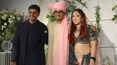 Actor Aamir Khan's happiness knows no bounds as his daughter Ira Khan got married to her longtime beau Nupur Shikhare on Wednesday at Taj Lands End in Mumbai. The couple solemnized their relationship via a registered marriage. (AFP) Actor Aamir Khan's happiness knows no bounds as his daughter Ira Khan got married to her longtime beau Nupur Shikhare on Wednesday at Taj Lands End in Mumbai. The couple solemnized their relationship via a registered marriage. (AFP)