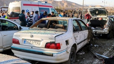 Damages inflicted on vehicles as part of the twin explosions in Iran (AP) Damages inflicted on vehicles as part of the twin explosions in Iran (AP)