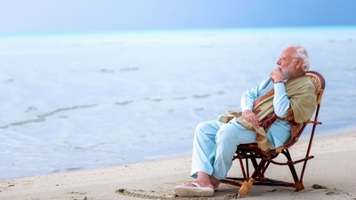 Prime Minister Narendra Modi at a beach in Lakshadweep. (X/@narendramodi) Prime Minister Narendra Modi at a beach in Lakshadweep. (X/@narendramodi)