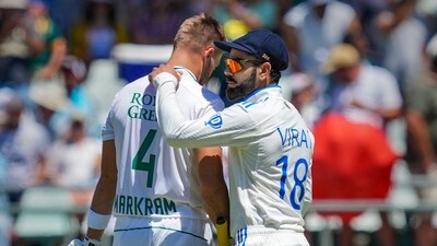 South Africa's Aiden Markram being congratulated by India's Virat Kohli after completing a century on the second day of the second Test (PTI) South Africa's Aiden Markram being congratulated by India's Virat Kohli after completing a century on the second day of the second Test (PTI)
