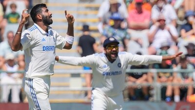 Jasprit Bumrah and Rohit Sharma celebrates the wicket of Keshav Maharaj (AP) Jasprit Bumrah and Rohit Sharma celebrates the wicket of Keshav Maharaj (AP)