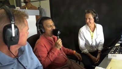 Shaun Pollock (L), Sunil Gavaskar (C) and Mark Nicholas (R) during commentary (@140of113/X) Shaun Pollock (L), Sunil Gavaskar (C) and Mark Nicholas (R) during commentary (@140of113/X)