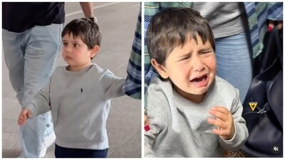 Jeh Ali Khan had a short cry session at the airport. Jeh Ali Khan had a short cry session at the airport.