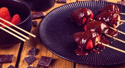 The dessert made with fresh strawberries coated in a rich, smooth and silky chocolate The dessert made with fresh strawberries coated in a rich, smooth and silky chocolate