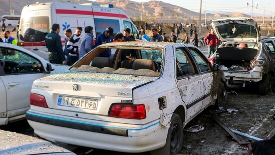 Damages inflicted on vehicles as part of the twin explosions in Iran (AP)