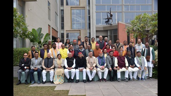 UP Assembly speaker along with lawmakers. (HT Photo)