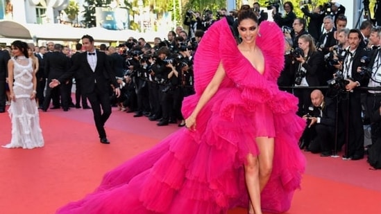 Deepika Padukone at Cannes Film Festival 2018 in a hot pink Ashi Studio dress. (File Photo)