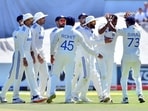 India's Jasprit Bumrah, Mohammed Siraj, Rohit Sharma, Virat Kohli and others celebrate