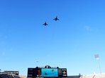 A pair of United States Air Force B-1 Lancers fly over Jones AT&T Stadium Josh Hedges/Getty Images/AFP (Photo by Josh Hedges / GETTY IMAGES NORTH AMERICA / Getty Images via AFP) A pair of United States Air Force B-1 Lancers fly over Jones AT&T Stadium Josh Hedges/Getty Images/AFP (Photo by Josh Hedges / GETTY IMAGES NORTH AMERICA / Getty Images via AFP)