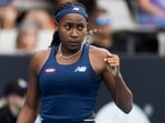 Coco Gauff of the United States reacts during her quarterfinal match against Varvara Gracheva from France at the ASB Tennis Classic in Auckland