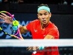 Rafael Nadal hits a return during his men's singles match against Australia's Jordan Thompson at the Brisbane International tennis tournament in Brisbane