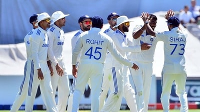 India's Jasprit Bumrah, Mohammed Siraj, Rohit Sharma, Virat Kohli and others celebrate (Jay Shah-X)