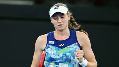 Elena Rybakina of Kazakhstan reacts after winning a point in her quarter-final match against Anastasia Potapova of Russia during the Brisbane International tennis tournament in Brisbane, Australia, Friday, Jan. 5 (AP) Elena Rybakina of Kazakhstan reacts after winning a point in her quarter-final match against Anastasia Potapova of Russia during the Brisbane International tennis tournament in Brisbane, Australia, Friday, Jan. 5 (AP)