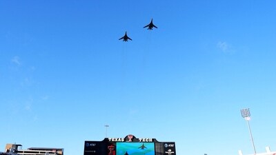 A pair of United States Air Force B-1 Lancers fly over Jones AT&T Stadium Josh Hedges/Getty Images/AFP (Photo by Josh Hedges / GETTY IMAGES NORTH AMERICA / Getty Images via AFP) (Getty Images via AFP) A pair of United States Air Force B-1 Lancers fly over Jones AT&T Stadium Josh Hedges/Getty Images/AFP (Photo by Josh Hedges / GETTY IMAGES NORTH AMERICA / Getty Images via AFP) (Getty Images via AFP)