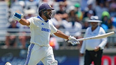 Rohit Sharma is elated as Shreyas Iyer hits the winning runs to give India their first-ever Test win in Cape Town. (PTI) Rohit Sharma is elated as Shreyas Iyer hits the winning runs to give India their first-ever Test win in Cape Town. (PTI)