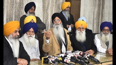 SGPC president Harjinder Singh Dhami during a press meet in Amritsar on Friday. (Sameer Sehgal/HT)