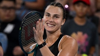 Aryna Sabalenka of Belarus celebrates after her women's singles match against Daria Kasatkina of Russia at the Brisbane International (AFP) Aryna Sabalenka of Belarus celebrates after her women's singles match against Daria Kasatkina of Russia at the Brisbane International (AFP)